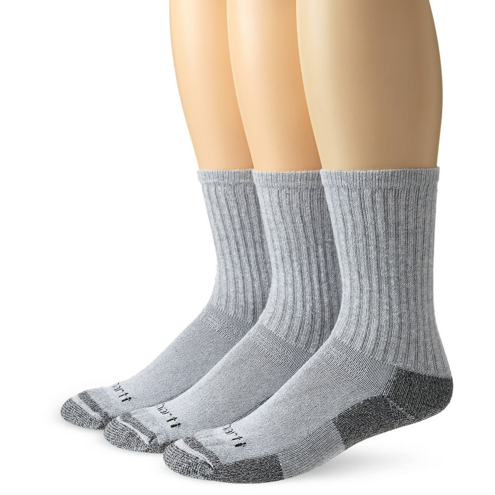 Carhartt Men's 3 Pack AllSeason Cotton Crew Work Socks, Grey, Shoe