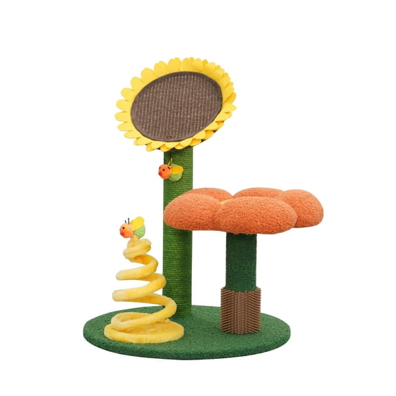 Vibrant Life 27" Garden Style Flower Cat Perch with Sunflower Sisal Scratching Mat and Toy