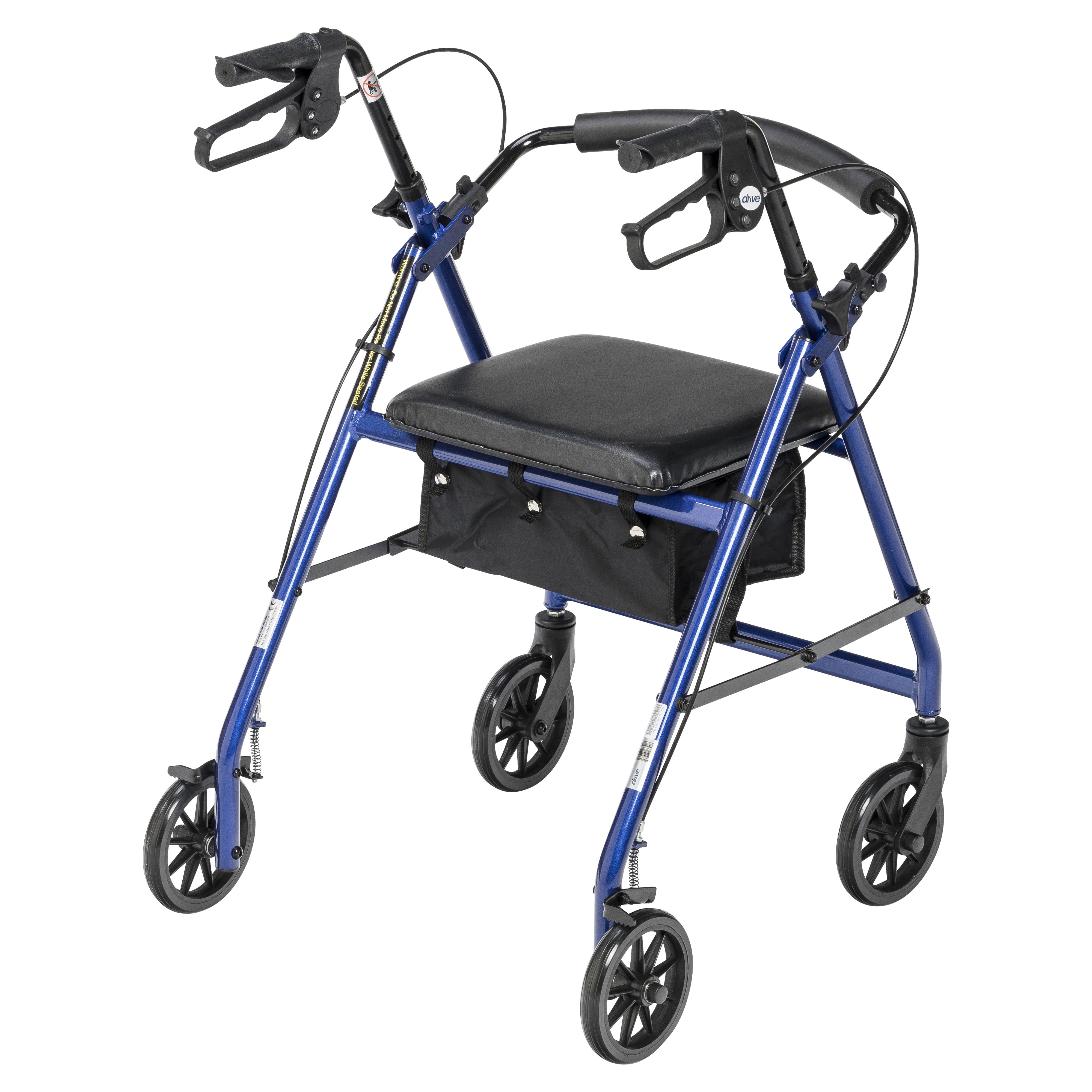 Drive Medical Rollator Rolling Walker with 6" Wheels, Fold Up Removable Back Support and Padded Seat, Blue
