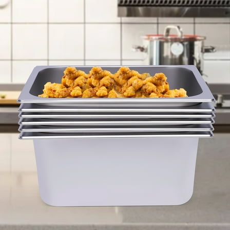 6-Pack 6 Inch Deep Steam Table Pans 201 Stainless Steel Steam Prep Table Large-Capacity Steam Table Pans Buffet Food Pan High and Low-temperature Resistant