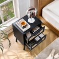 thumbnail image 4 of Rattan Nightstand, Boho End Table with 2 Drawers Bedroom Bedside Side Tables Black Night Stand for Living Room, Bedroom, Dorm Room Essentials, 4 of 8