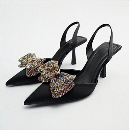 

New Summer Women High Heels Pointed Toe Shallow Sandals Shoes Low Heel Back Strappy Shoes Women Pumps Zapatos Mujer Size 35~43