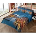 thumbnail image 4 of Ambesonne Venice Fitted & Top Sheet Set with Shams, View on Grand Canal Rialto, Indigo and Yellow, 4 of 5