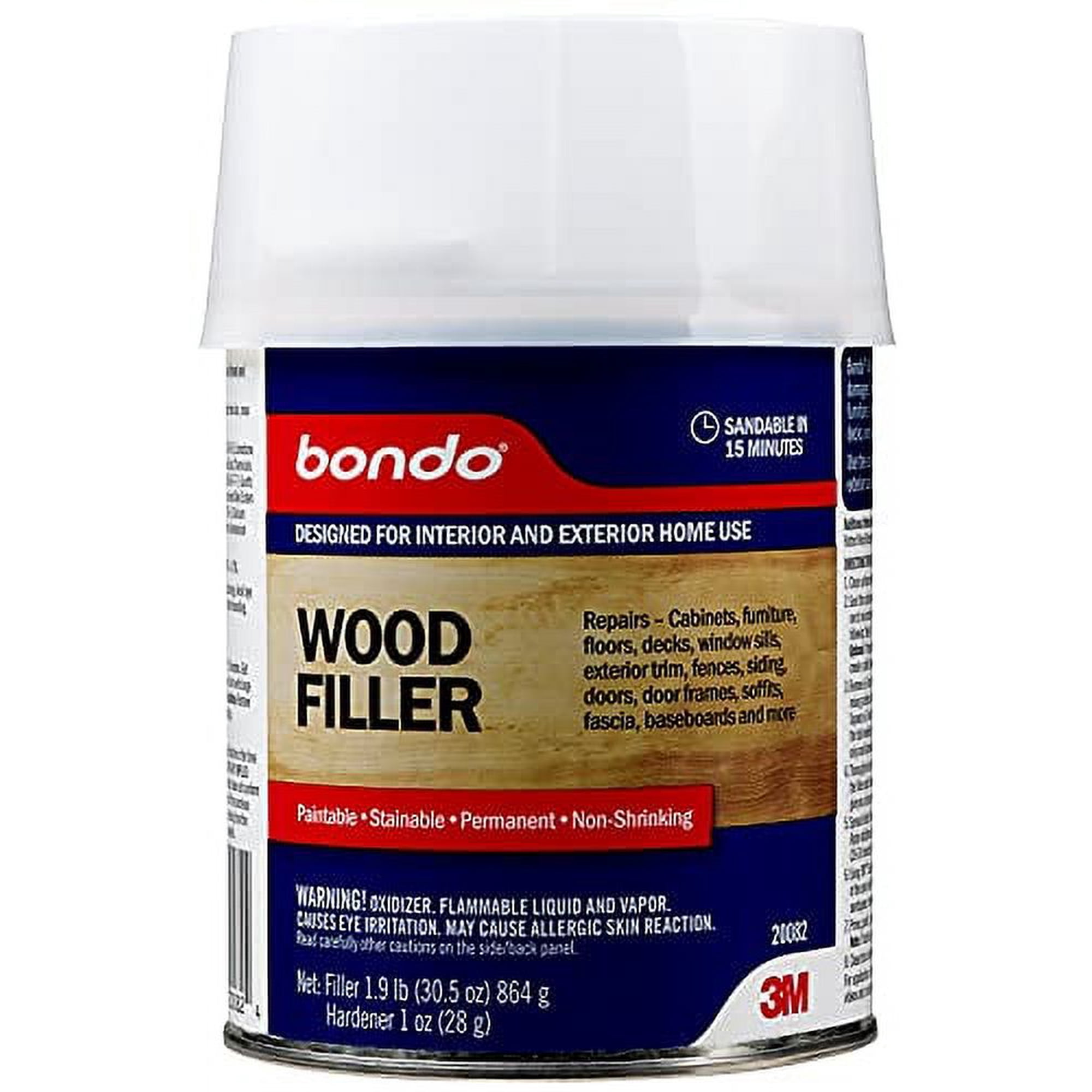 3M Bondo Wood Filler – 30 fl oz, High-Performance Two-Part Formula for Interior and Exterior Wood Repairs, Fast-Curing, Paintable, Stainable
