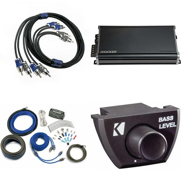 KICKER CXA660.5 5-Channel Amplifier & 4AWG Amp Install Kit ( Includes RCAS ) w/ Bass Knob Bundle