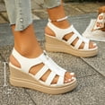 thumbnail image 4 of Wowcloth Women's Straw Woven Platform Sandals – Comfortable One-Strap Slip-On with Wedge Heel for Retro Casual Style, 4 of 9
