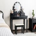 thumbnail image 3 of Gymax Bedroom Vanity Set Makeup Dressing Table 3 Drawers Lighted Mirror W/10 LED Bulbs Black, 3 of 10