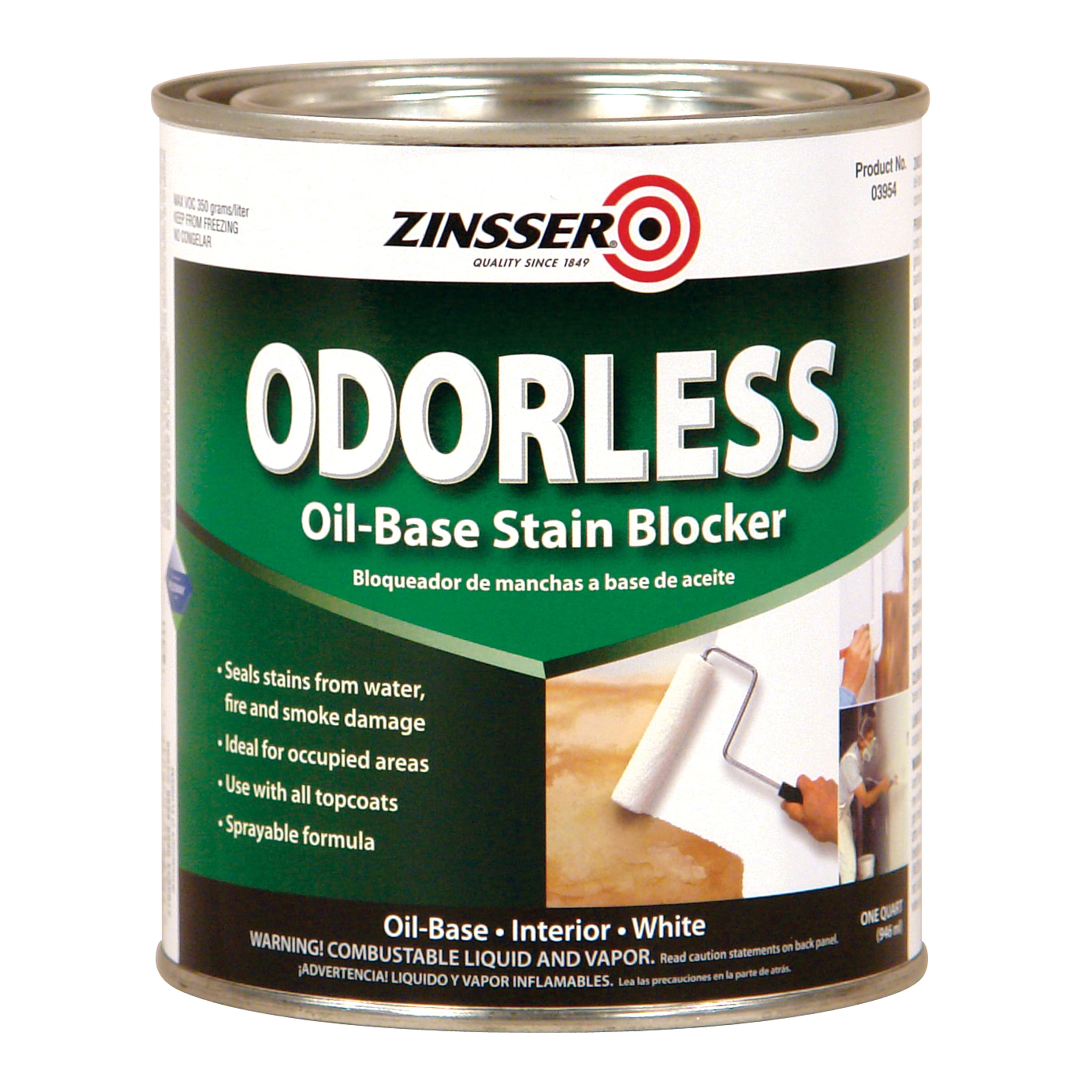 6 Pack, White, Zinsser Flat Odorless Oil-Base Stain Blocker- Quart