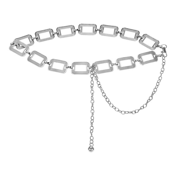 Western Metal Concho Chain Belt, Chain Waist Belts for Women Dresses Jeans Country Concert Outfit, Silver Hollow Rectangle