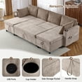 thumbnail image 6 of Harper & Bright Designs Modern Sectional Sofa Bed Pull-Out Sleeper with Storage Chaise, Reversible Linen Couch w/USB Ports & Cup Holders, Convertible Living Room Furniture for Small Space, Brown, 6 of 20