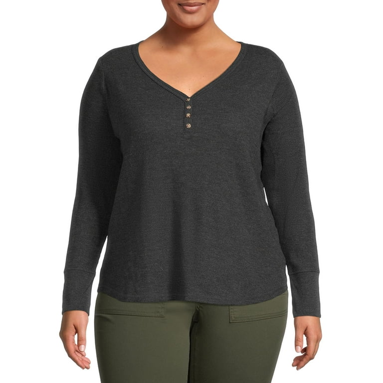 Terra & Sky Women's Plus Size Long Sleeve Waffle T-Shirt, 2-Pack 