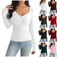 thumbnail image 1 of Women's Chic V-neck Base Layer Top, Figure-flattering Ruched Bust Design, Soft Stretchy Knit Fabric, Long Sleeve Form-fitting Silhouette, Perfect for Casual Daily Wear or Date Nights, 1 of 9