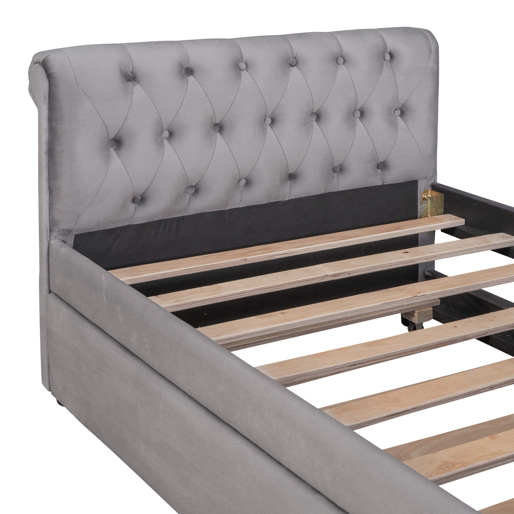 Aukfa Twin Size Upholstered Daybed with Trundle Bed, Velvet Button Tufted Sofa Daybed - Gray