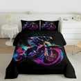 thumbnail image 3 of Manfei Motorcycle Motor Biker Queen Comforter Set,Extreme Speed Sport Bedding Sets,Watercolor Splash Ink Bedding Comforter Set For Children,Luxury Bedroom Decor Reversible,3pcs, 3 of 9