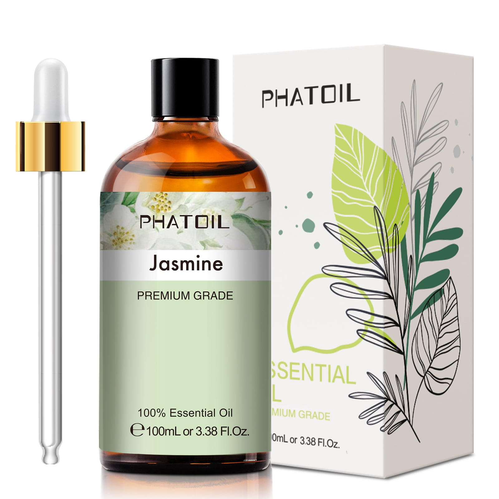 PHATOIL Rose Oil and Jasmine Essential Oils Set 100% Pure and Natural for Diffuser, Candle Making,Face, Skin Care, Aromatherapy, Hair Care, Scalp and Body Massage, 3.38 Oz