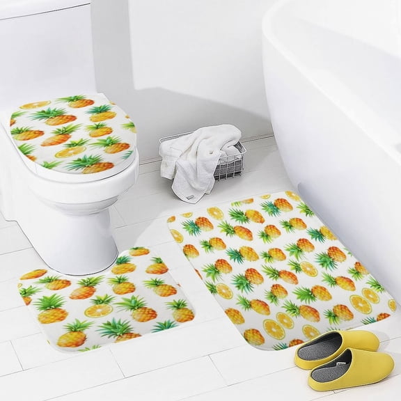 Lunarable Pineapple Bathroom Mats Set 3-piece Bath Mats , Floor Rug Decorations for Kitchen Bathroom Bedroom