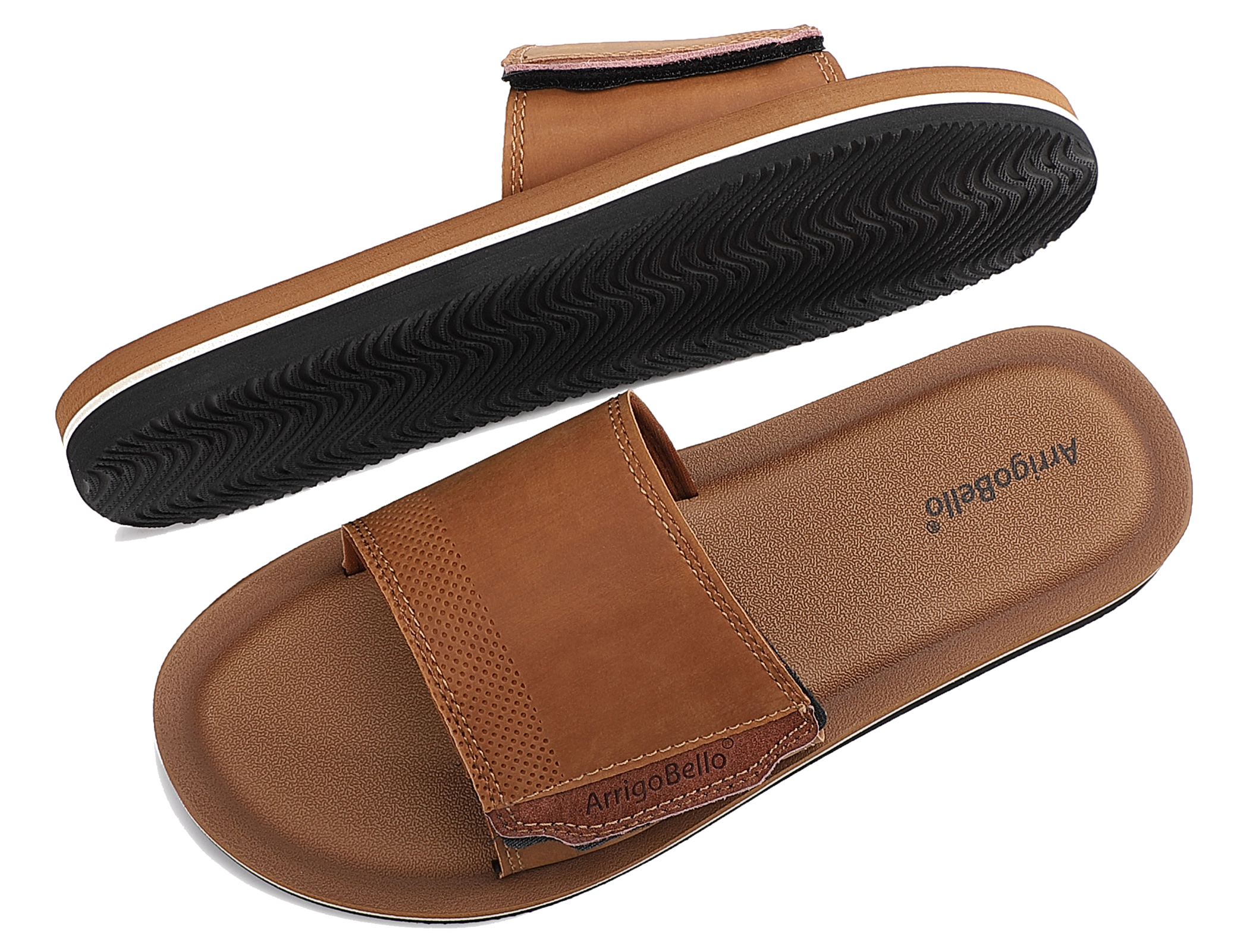 ARRIGO BELLO Mens Slides Adjustable Sandals Slip On Slides