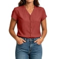 thumbnail image 5 of cocolona Summer Linen Tops for Women V Neck Short Sleeve Button Shirts Dressy Casual Loose Blouses, 5 of 6