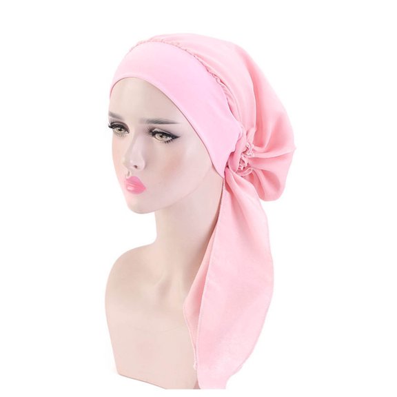 Suodoka Women Satin Head Scarves Fashionable Lightweight Elastic Faux Silk Bandana - Pink