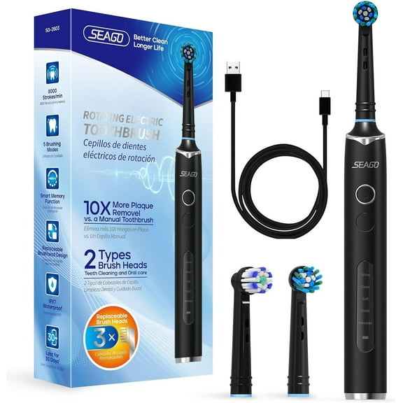 Electric Toothbrush with 3 Brush Heads, 5 Modes Rechargeable Toothbrush Waterproof