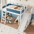 thumbnail image 2 of Twin Size  Loft Bed Frame with Storage Shelves and Wardrobe, Solid Wood Loft Beds Frame with Detachable Slide and Ladders for Bedroom, Apartment, Mattress not included, White+Blue, 2 of 9
