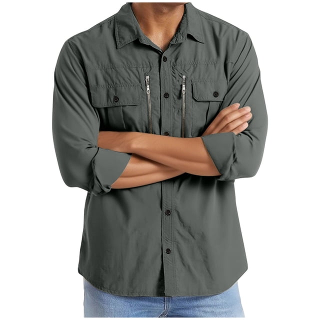 GreatBaby Men's Casual Jackets Tops Solid Color Loose Pocket Stand-Up Collar Long Sleeved Coats Button Closure Suitable for Cold Weather(Gray,2XL)