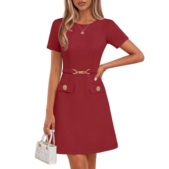 Merokeety Womens Summer Dresses Elegant Business A Line Bodycon Work Short Dress Wine l