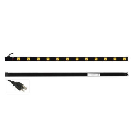 6 Outlet Metal Strip - Inland - 12 Outlet 4ft Power Strip 03201 with 3ft Power Cord, Metal Housing, 125V/15A, Lighted Combo Switch/Breaker, ETL Listed