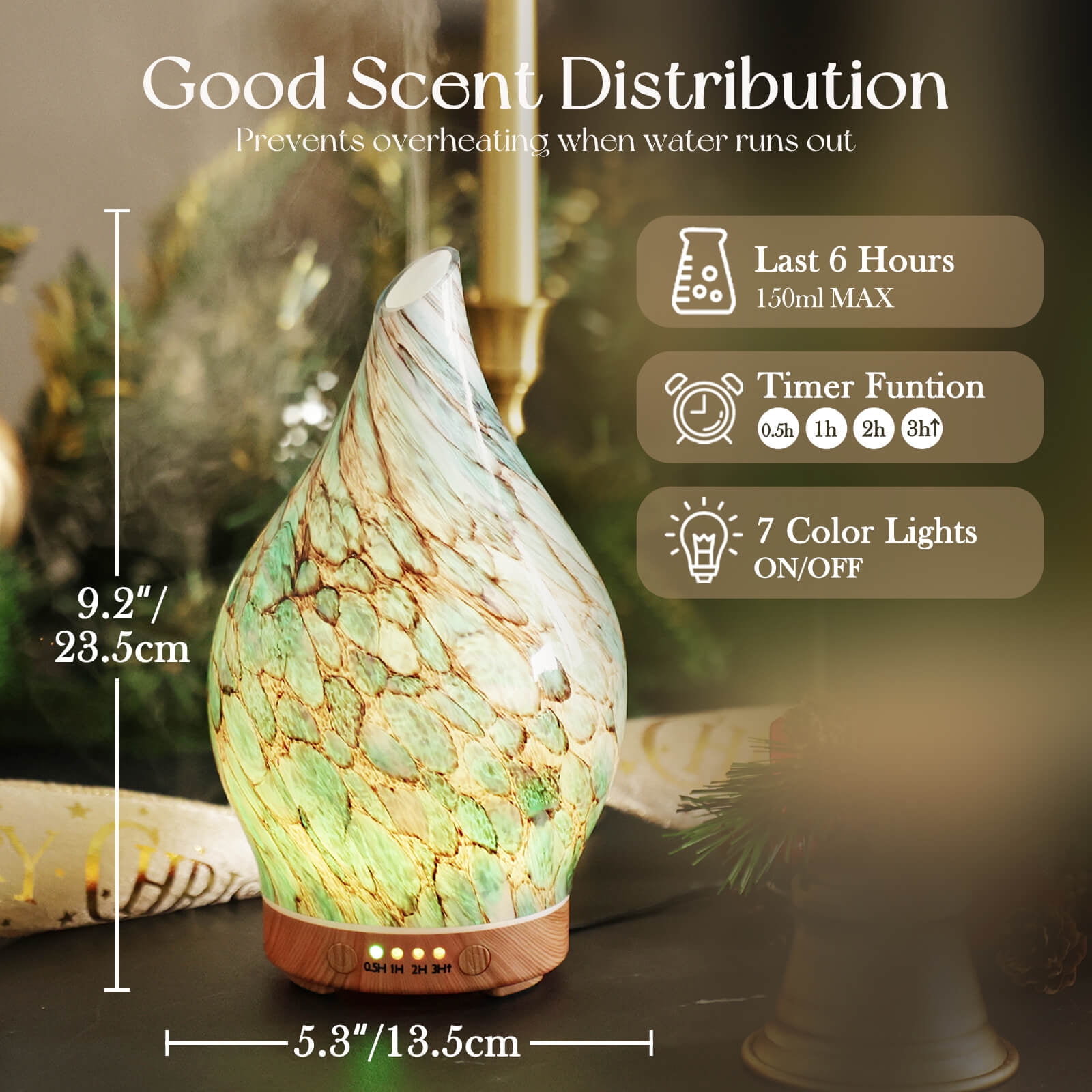 Porseme 150ml Handblown Glass Essential Oil Diffuser, Light Blue photo 6