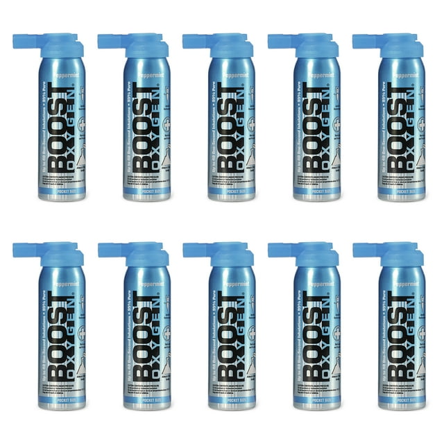 Boost Oxygen Canned 2 Liter Portable Pocket Size Oxygen, Peppermint (10 Pack)