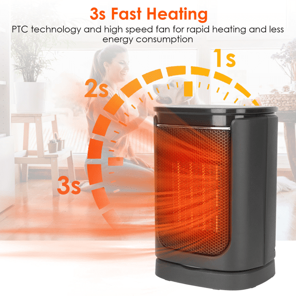 Portable Ceramic Space Heater, 1500W Electric Heater with 90°Oscillation,Remote Control, 12H Timer, Tip‑Over & Overheat Protection for Home Office Dorm