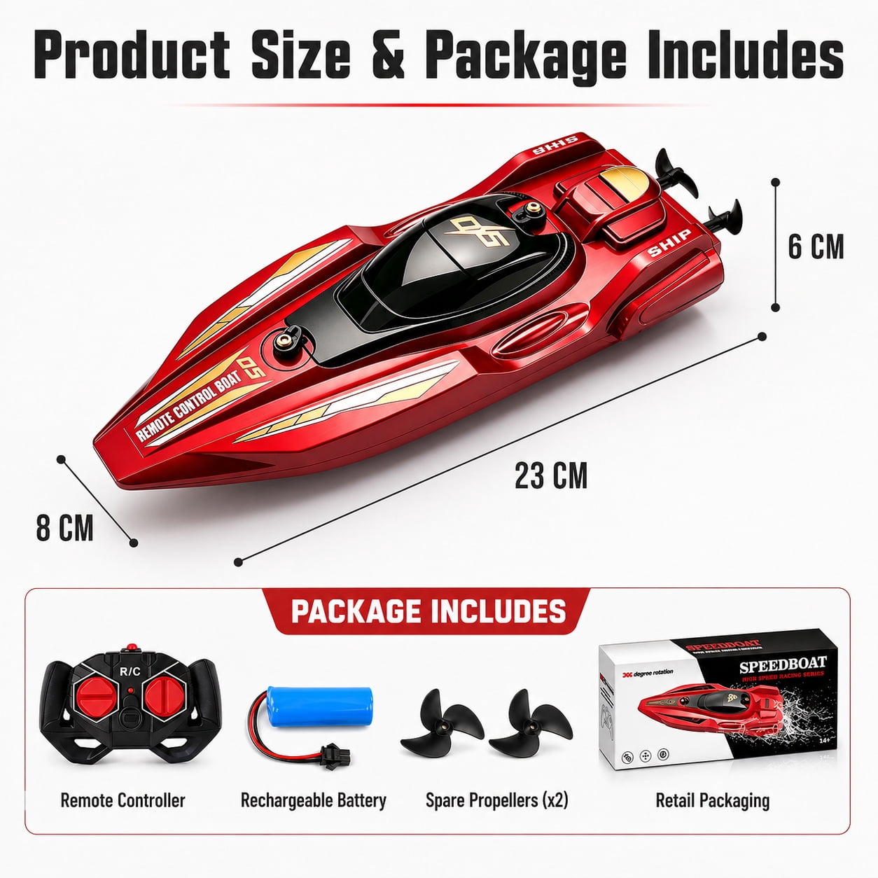 Funtogether High Speed Remote Control Boat for Pools and Lakes, 2.4GHz Waterproof RC Speedboat with Dual Motors, Blue