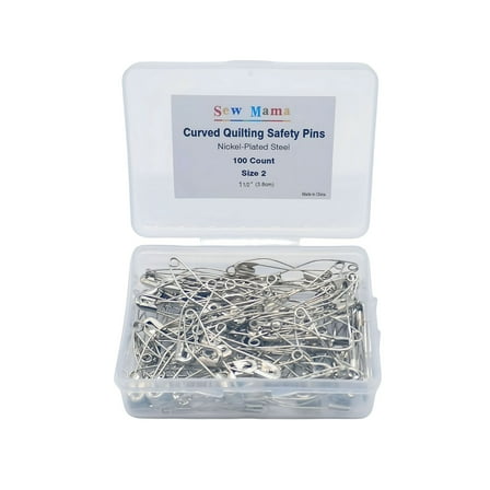 VANIDO Curved Safety Pins for Quilting,Quilting Basting Pins,Nickel-Plated Steel,Size 2,100 Count