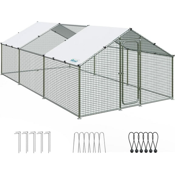 Quictent Large Metal Chicken Coop Run for 30 Poultry with Galvanized Hardware Cloth and Waterproof Roof Cover, Outdoor Walk-in Cage Peak Hen House for Yard Farm, 18x9x6.6FT