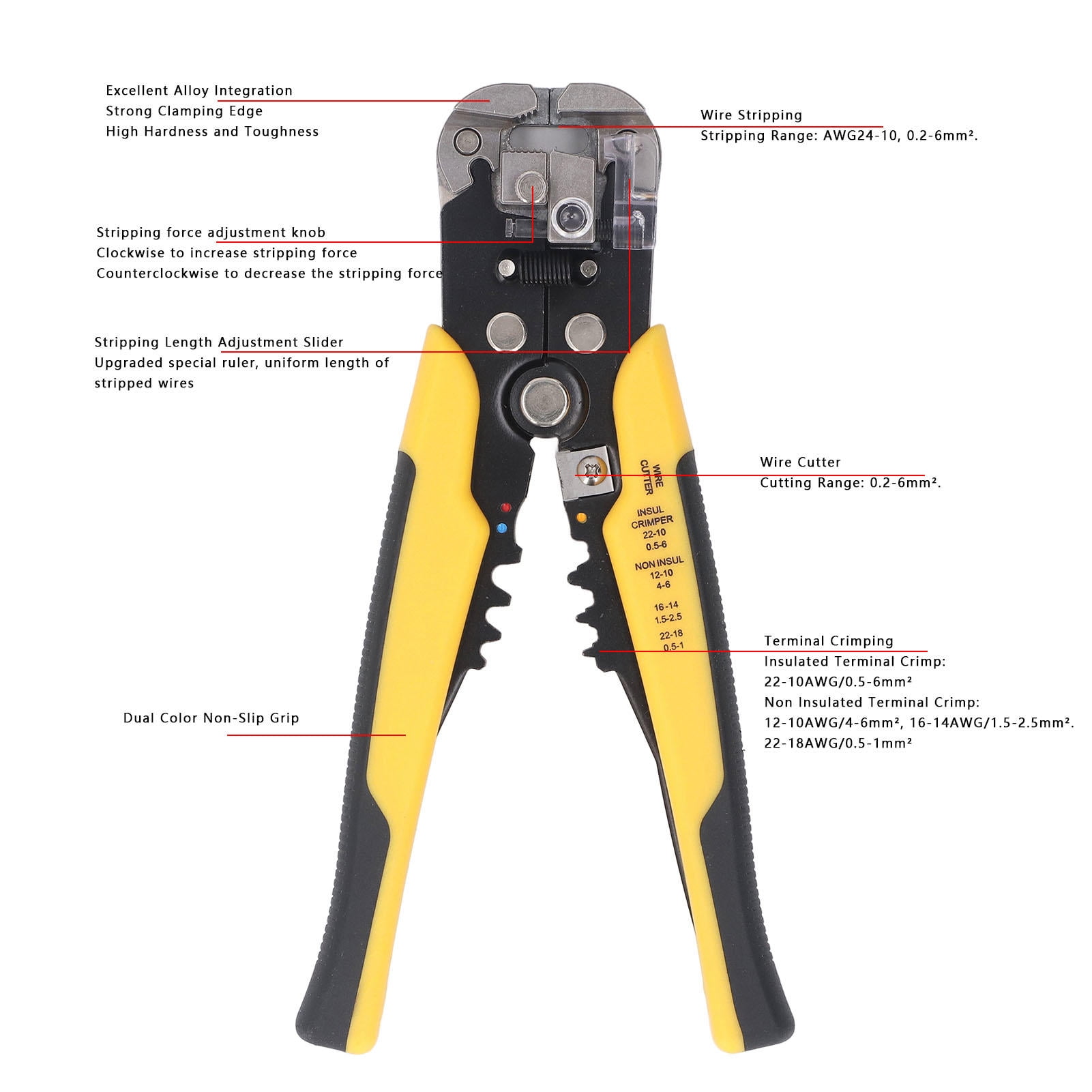 Suodoka 3‑in‑1 Automatic Wire Stripper, Crimper & Cutter – AWG 10‑24, Self‑Adjusting Jaws, Ergonomic Grip, Multi‑Cable Cutting Tool