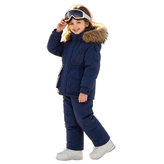 ATOGUTA Girls Snowsuit Hoodeed Waterproof Snow-proof Outdoor Sports Daily Winter Warm Ski Set Blue