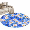 thumbnail image 6 of Blue Flower Round Rug 3ft Washable Circle Entryway Rugs Non Slip White Daisy Watercolor Floral Modern Painting Area Rug Indoor Floor Carpet for Bedroom Kitchen Living Room Office Dining Room Nursery, 6 of 8
