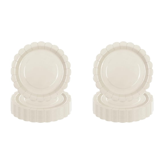 50 Pcs Ivory Paper Plates 7 Inch Scalloped Edge, Cream Disposable Cake Dessert Dinner Plate for Birthday Wedding Party Decorative Supplies, Elegant Tableware Set