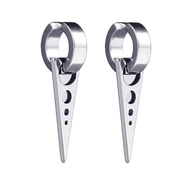 Minnieouse 1 par de pendientes de clip triangulares de titanio geométricos negros para hombres, unisex Ropa, zapatos y accesorios Miscelánea color acero