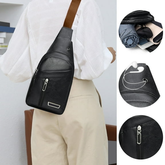 BRELIL Durable Sling Bag, Waterproof Crossbody Shoulder Bag For Women Men, Lightweight Faux Leather Chest Pack Fanny Pack For Travel Camping Hiking Outdoor Activities