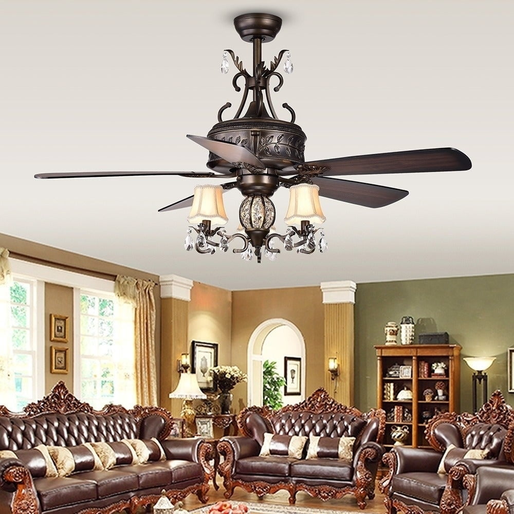 Firtha 52-Inch 5-Blade Antique Lighted Ceiling Fans with Branched French Chandelier with Remote