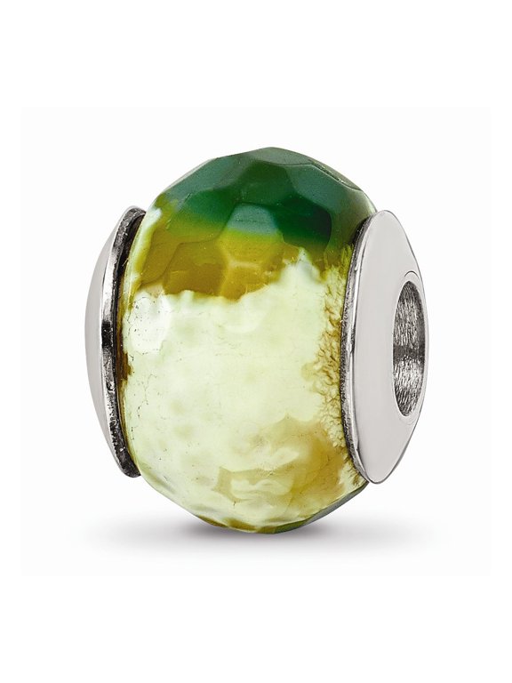 925 Sterling Silver Reflections Green Cracked Agate With Shell Stone Bead; for Adults and Teens; for Women and Men