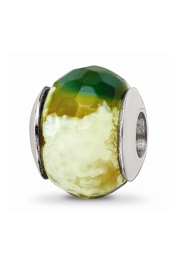 925 Sterling Silver Reflections Green Cracked Agate With Shell Stone Bead; for Adults and Teens; for Women and Men