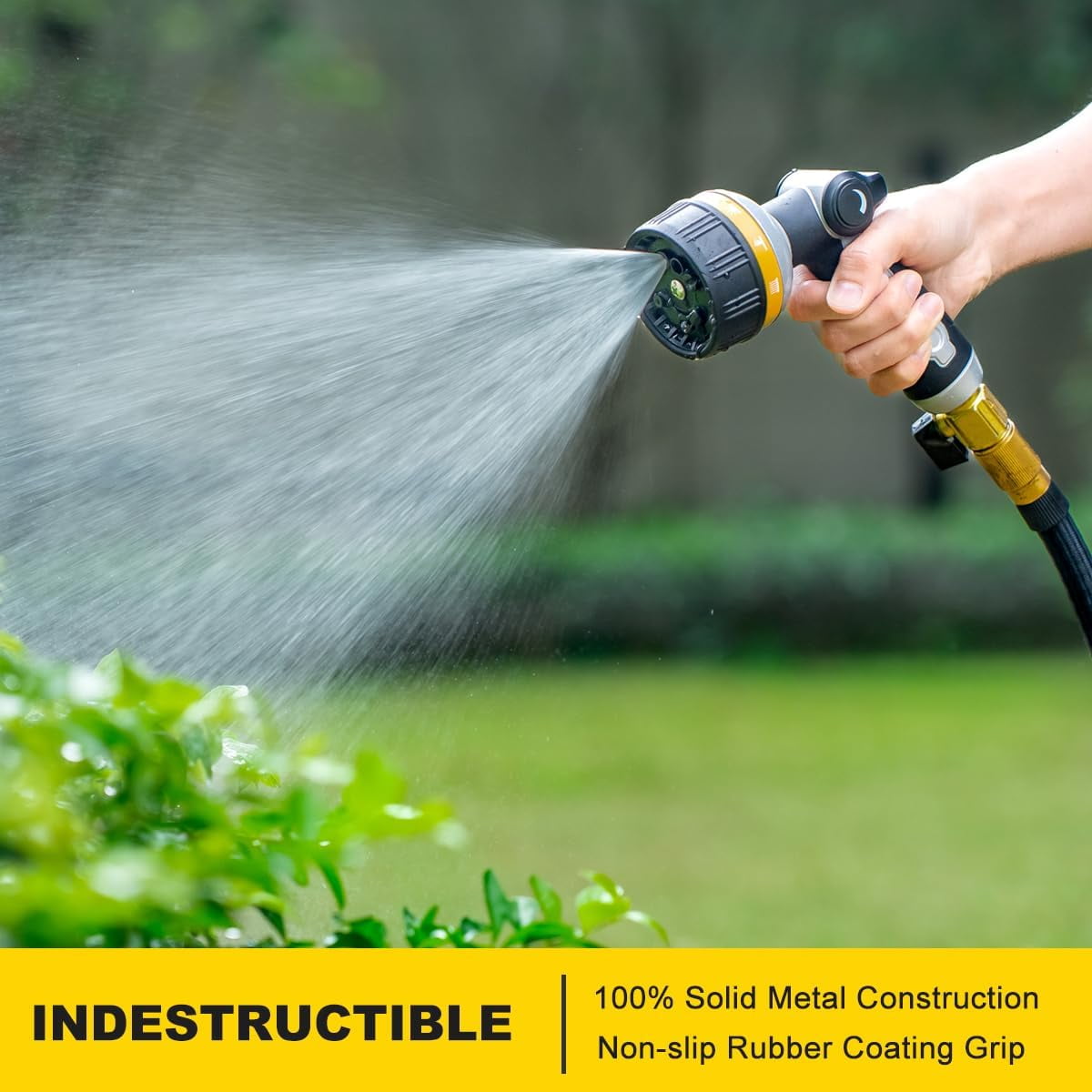 FANHAO Heavy Duty Metal Hose Nozzle with 10 Spray Patterns, Thumb Control On/Off Valve, High Pressure Water Nozzle for Plants