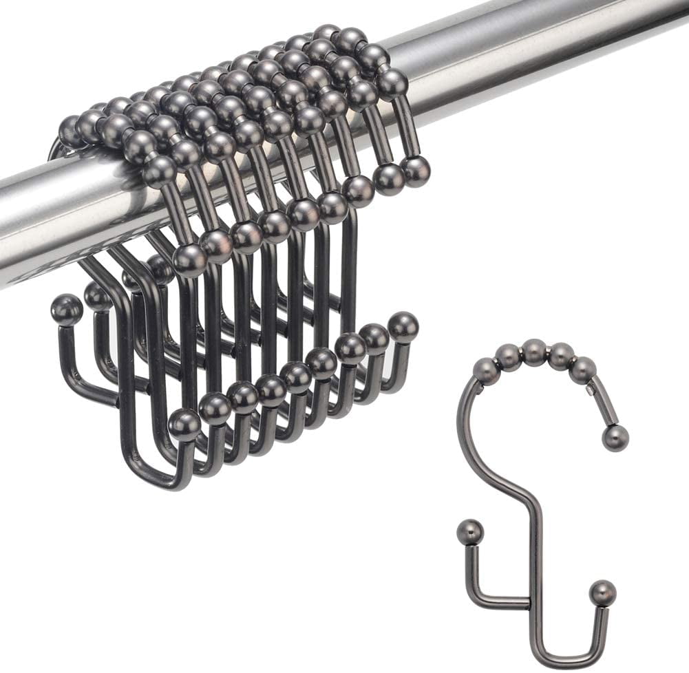 Shower Curtain Hooks with Double Different Heights, Stainless Steel