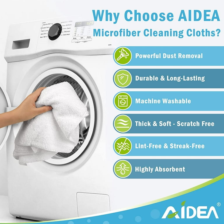 AIDEA Microfiber Cleaning Cloths White-8PK, Strong Water Absorption,  Lint-Free, Scratch-Free, Streak-Free, Dish Towels White (11.5in.x11.5in.)