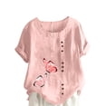 thumbnail image 2 of Ayolanni Casual T Shirts for Women Butterfly Print Scoop Neck Cotton Linen Short Sleeve Blouse Plus Size Embroidered Shirts 2026 Vacation Clothes Pink L, 2 of 5