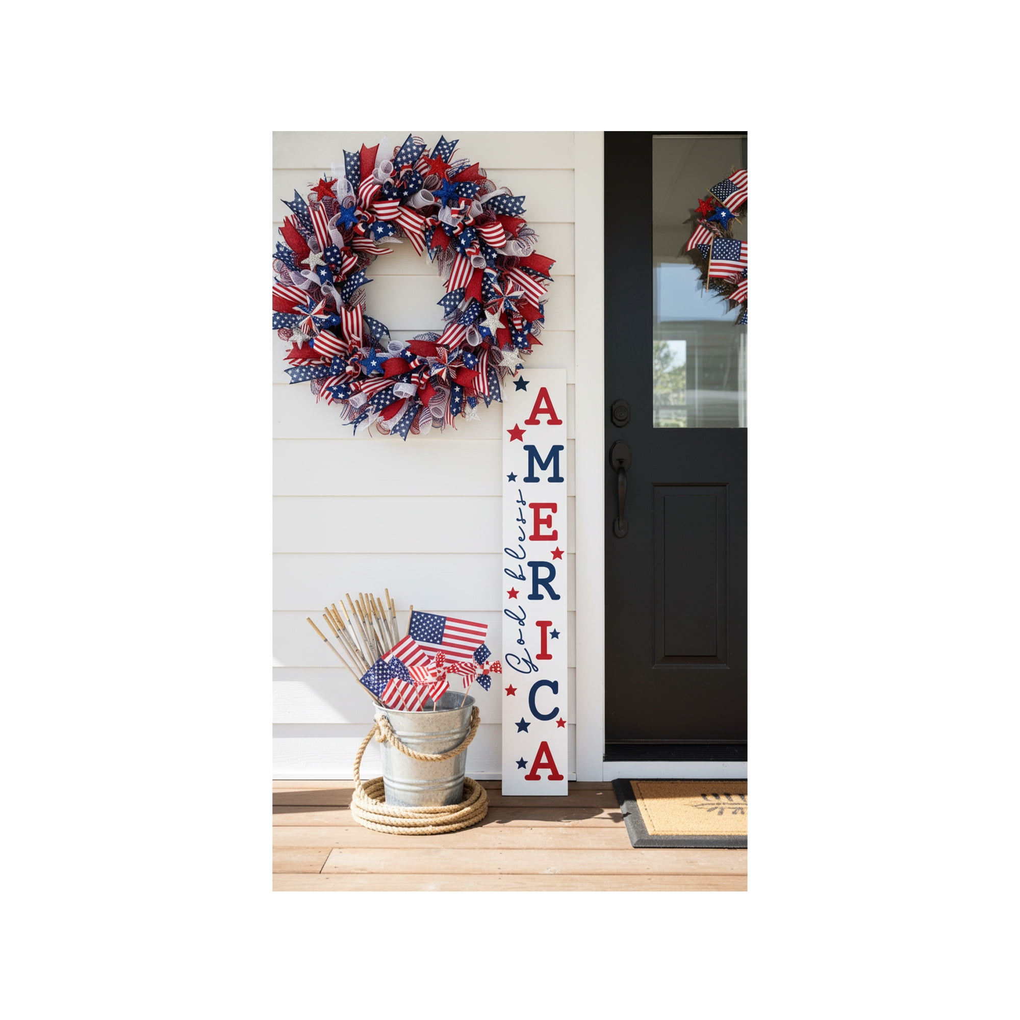 Calloway Mills 118825907 God Bless America White Porch leaner, 59" x 07"
