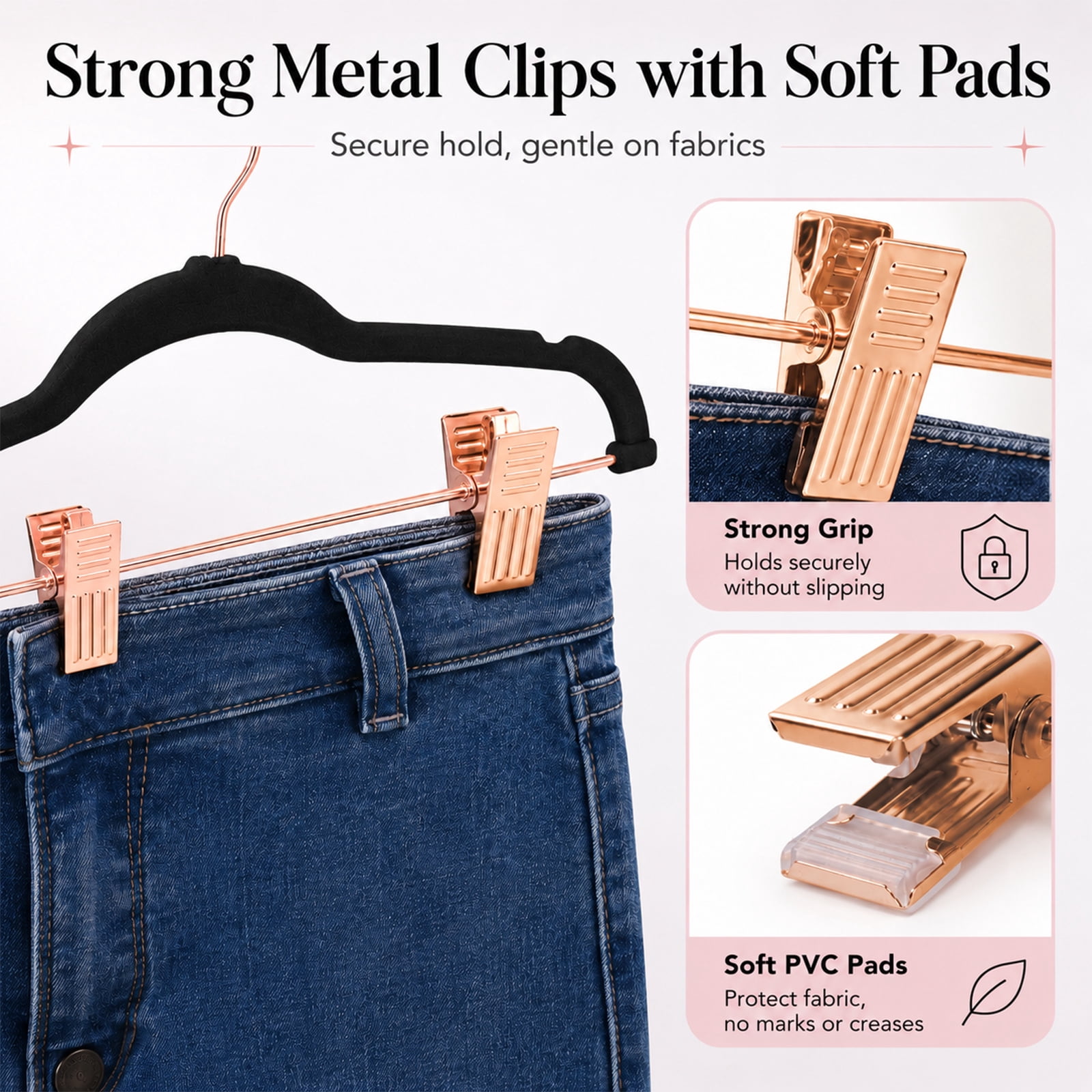 ACSTEP 24 Pack Velvet Pants Hangers with Adjustable Clips, Non-Slip Slim Skirt Hangers for Pants, Jeans, Dresses & Closet Organization, Black