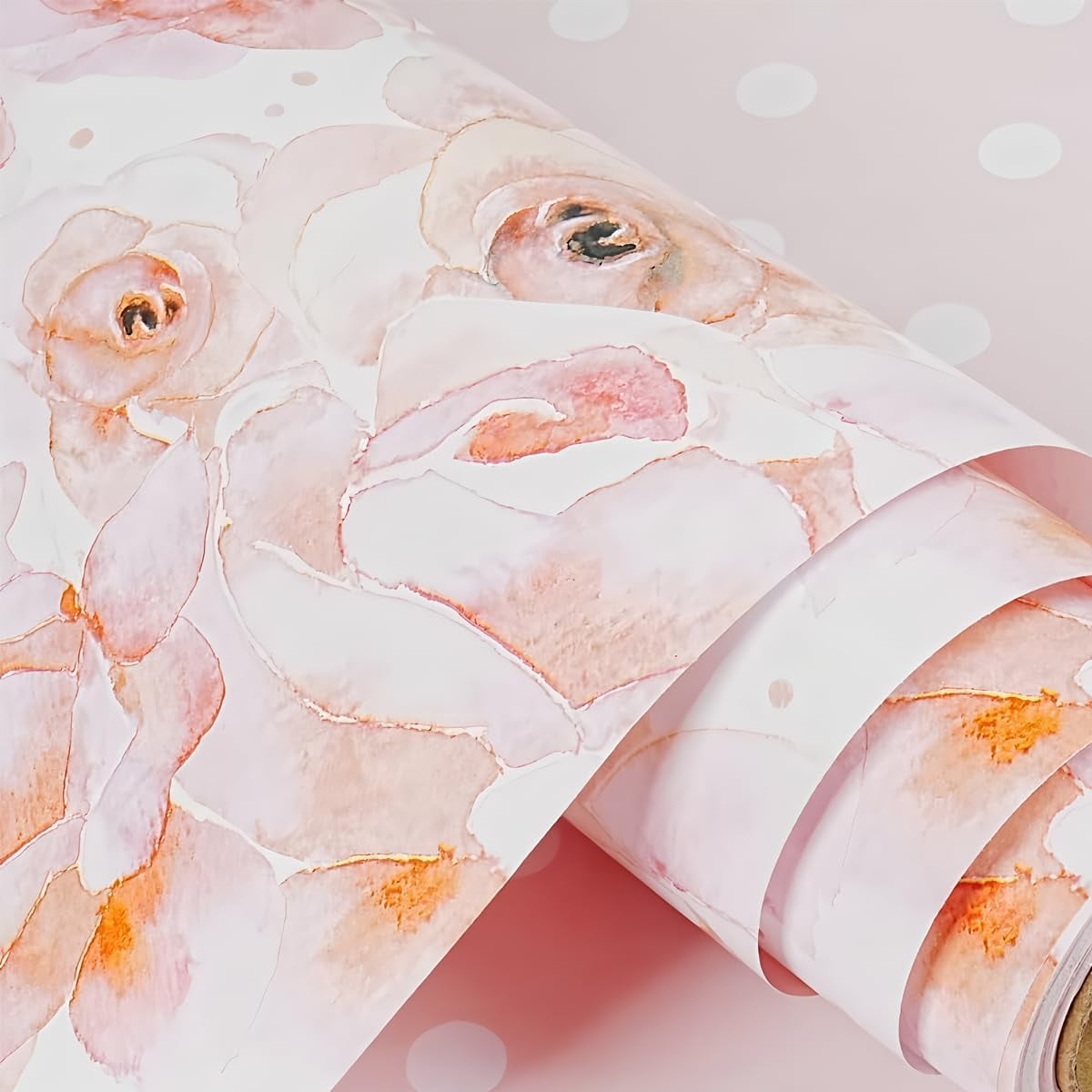 Floral Reversible Wrapping Paper Roll - 1 Roll 17’’ x 33 ft Happy Birthday Wrapping Paper Roll Kids Pink Floral Birthday Gift Wrap Roll Girls Wrapping Paper Polka Dot Design Weddings Bday Party Favor